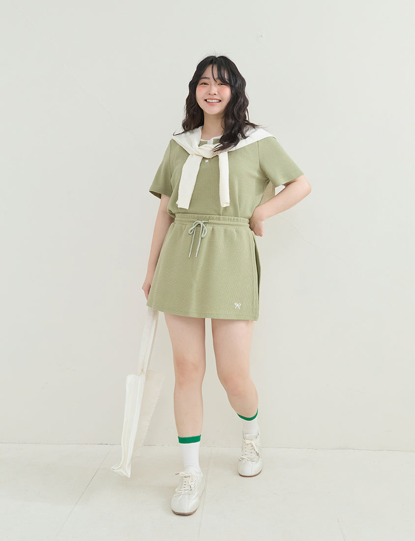 Waffle Knit Butterfly Embroidered Plus Size Skort