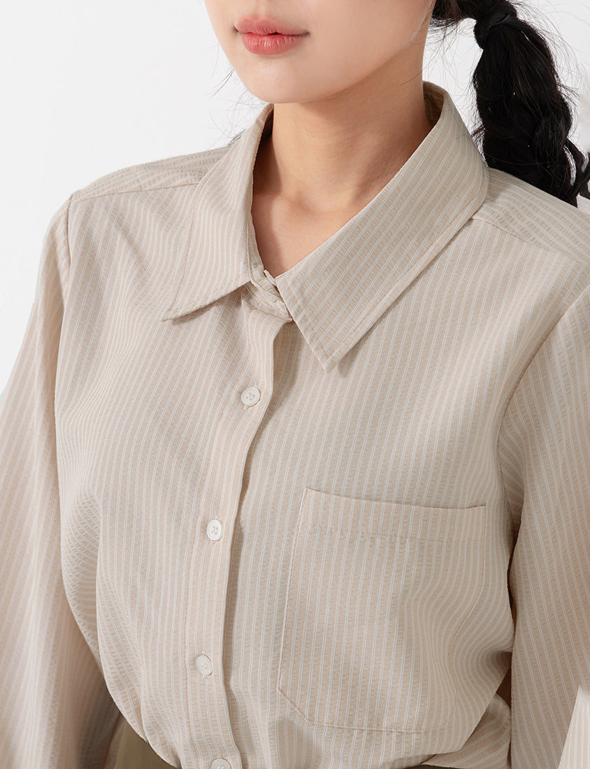 Textured Crinkle Stripe Plus Size Shirt