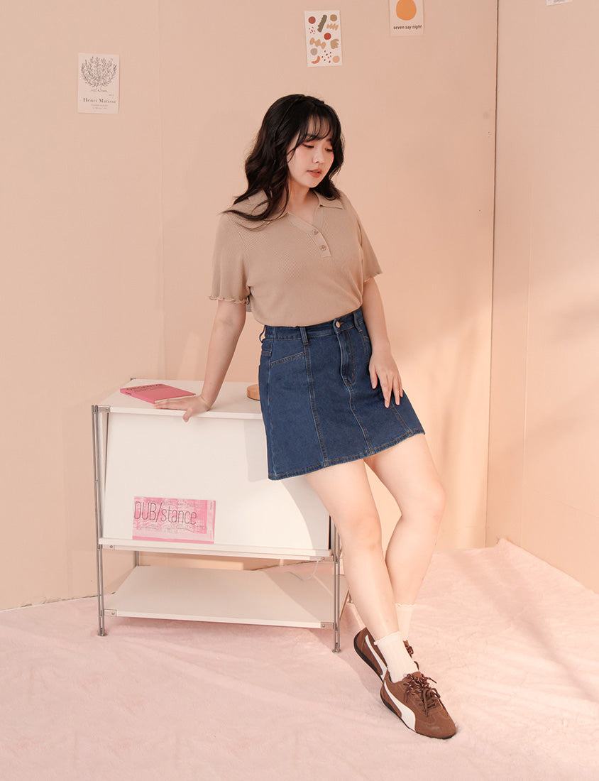 Standard Perfect Fit Seamed A-Line Denim Plus Size Mini Skirt