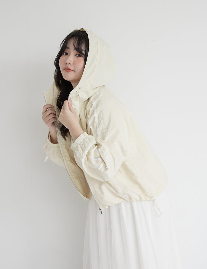 Lace Water-Repellent Hooded Plus Size Trench Coat