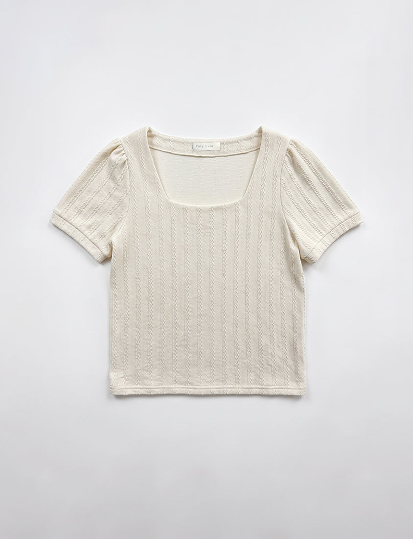 MISS. Slim Fit Square Neck Cable Knit Short Sleeve Plus Size Top