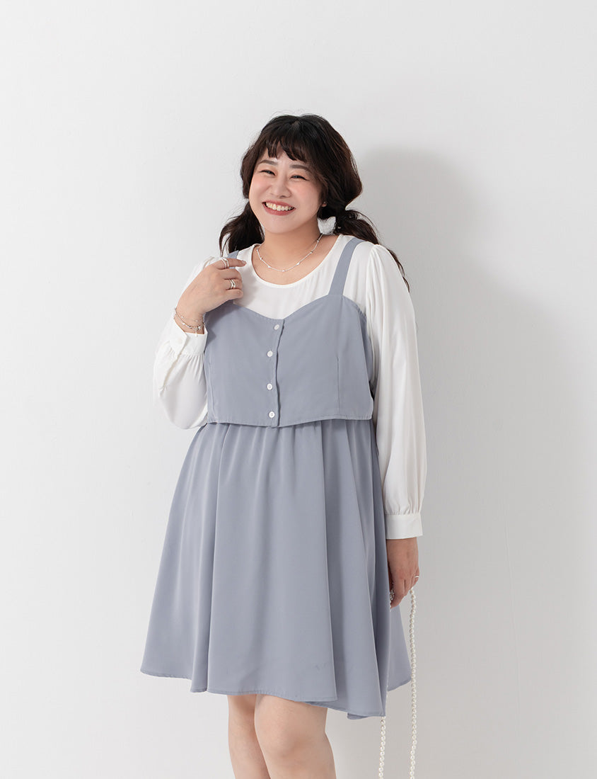 Sweet Slim Fit Faux Two-Piece Plus Size Mini Dress