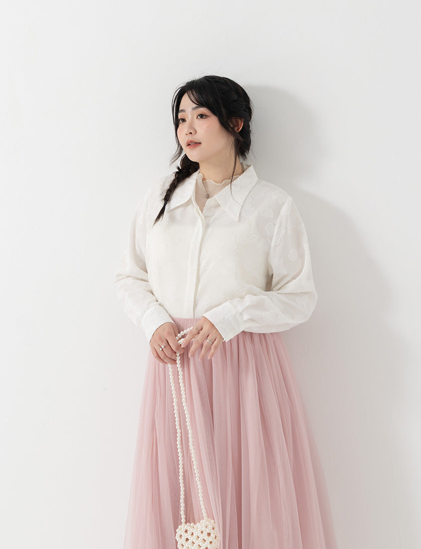 MISS. Japanese-Inspired Lace Sheer Jacquard Plus Size Shirt