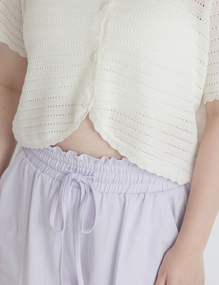 Cute Frill Trim Cutout Cropped Knit Plus Size Cardigan