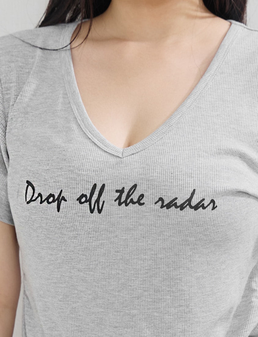 MUA! V-Neck Printed Ribbed Plus Size Top