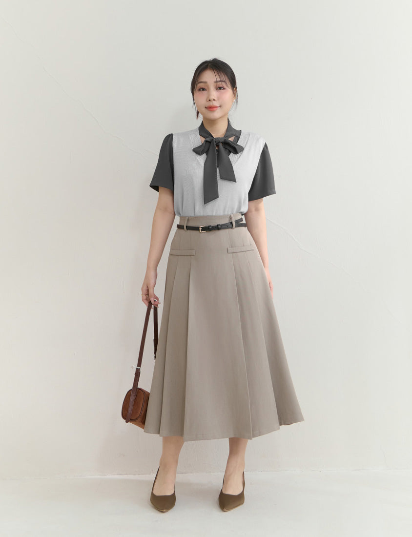 MISS. Elegant Tie-Front Pleated Plus Size Chiffon Top