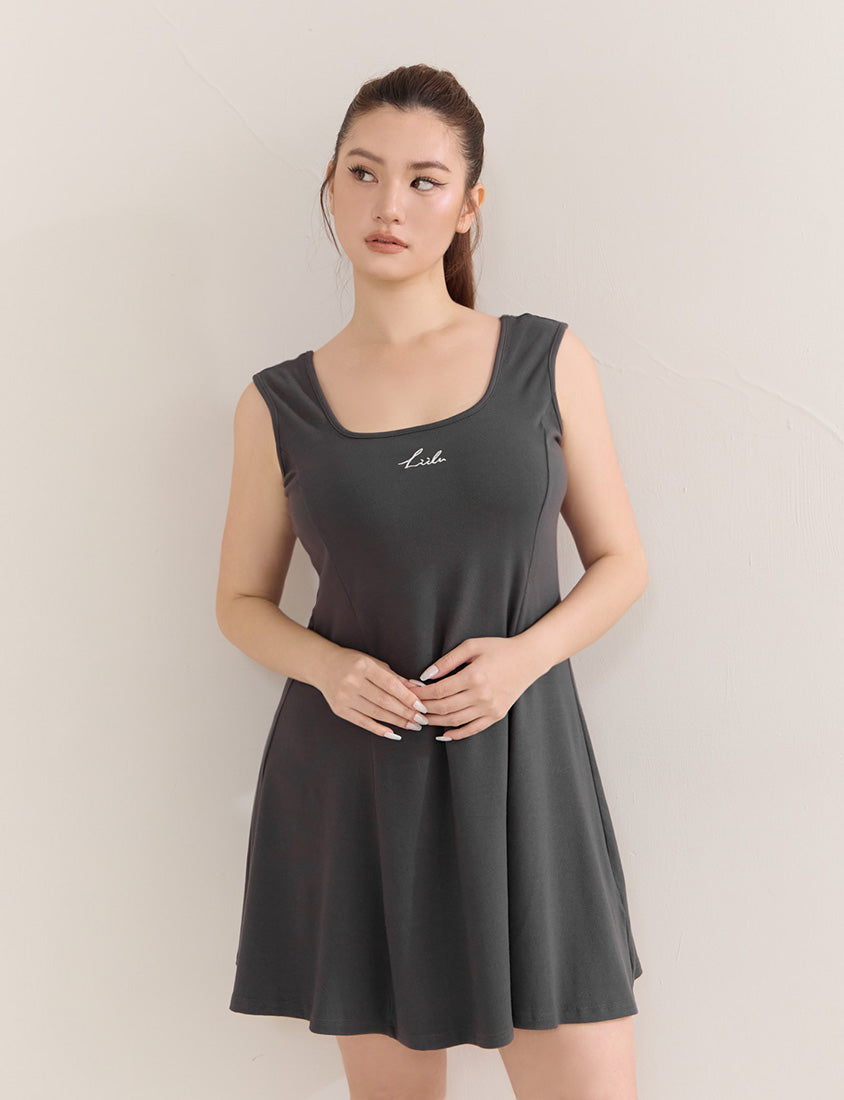 Embroidered Elastic Waist Plus Size Mini Dress