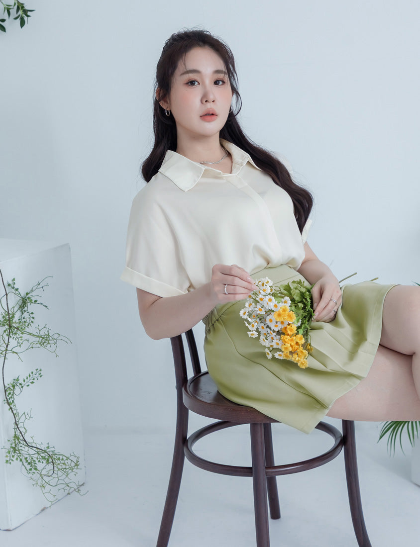MISS. Minimal Satin Rolled Sleeve Plus Size Shirt