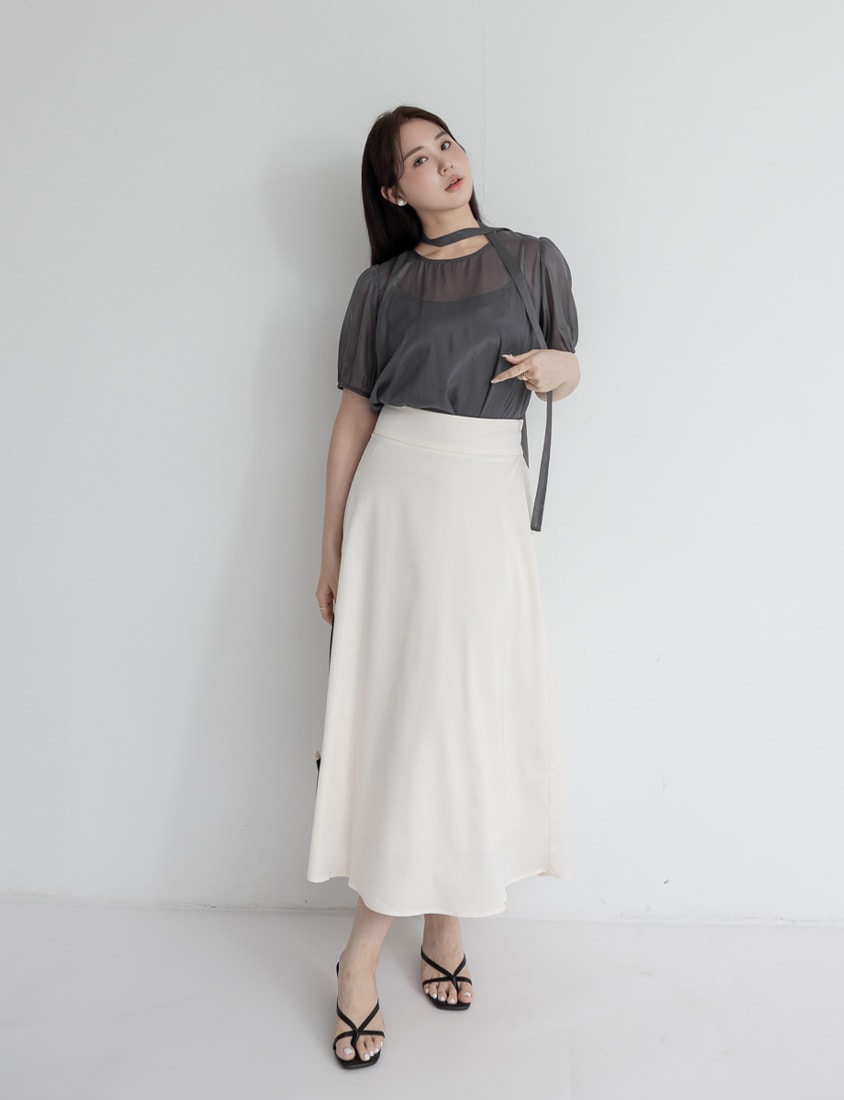 MISS. Elegant Two-Piece Sheer Plus Size Top (With Tie)