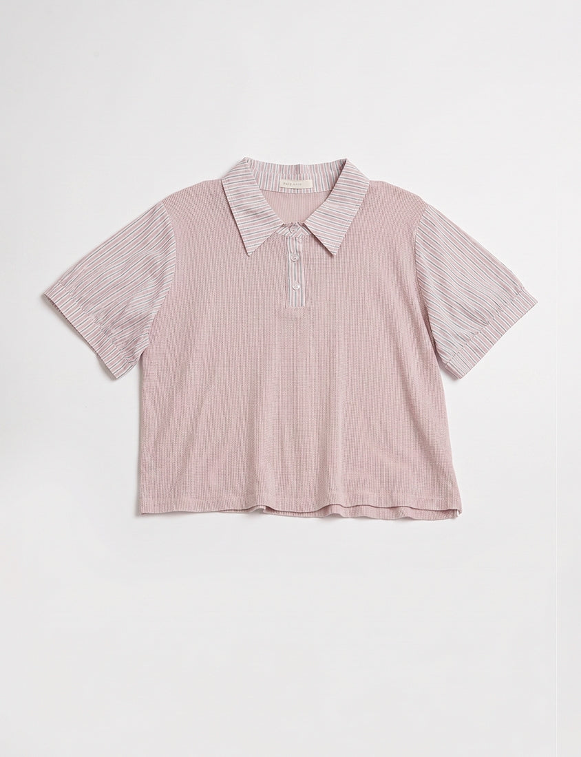 Waffle Knit Contrast Stripe Plus Size Top