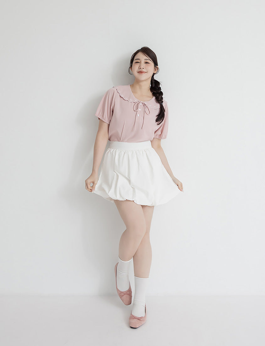 Back Elastic Bubble Hem Plus Size Mini Skirt