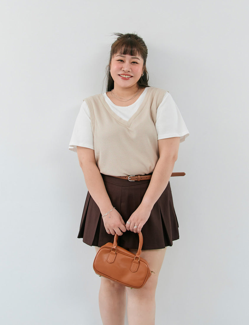 Contrast Waffle Faux Two Piece Plus Size Tee