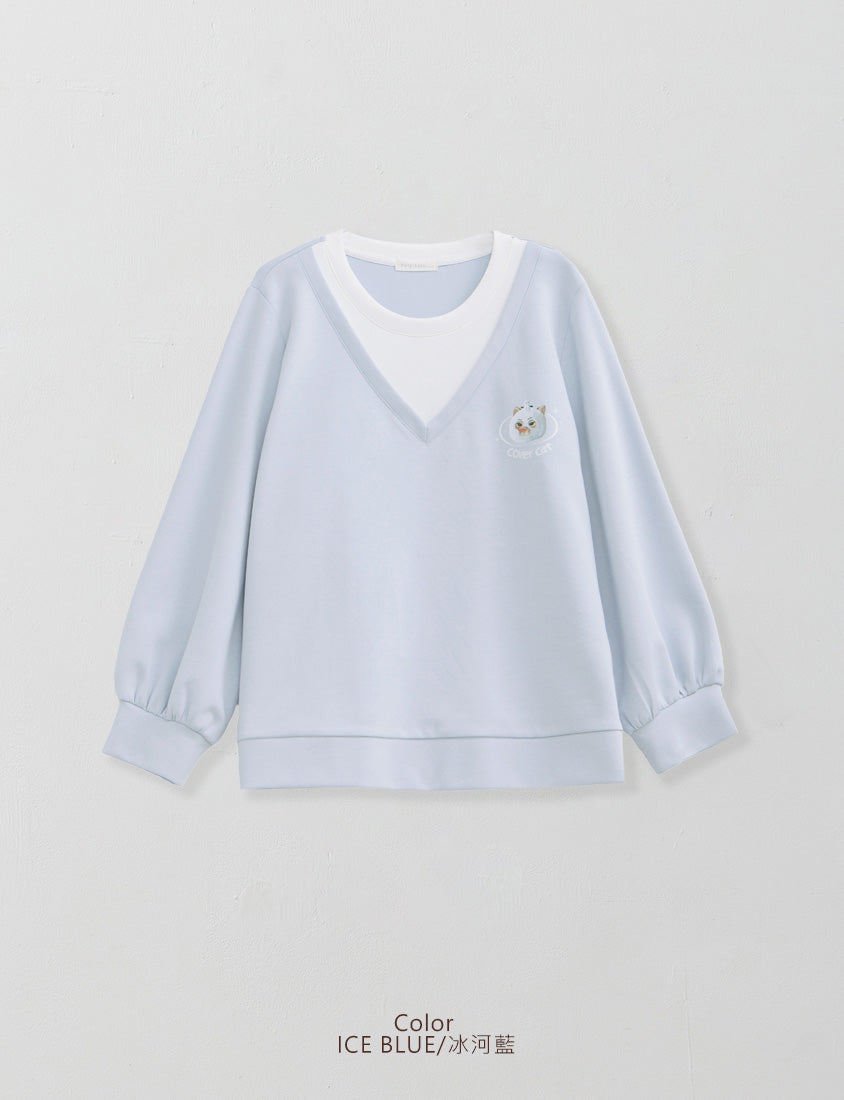 Snowball Cover Cat Faux Layered Plus Size Cloud Cotton Top (Unisex) (MIND.A.DAY Collaboration)