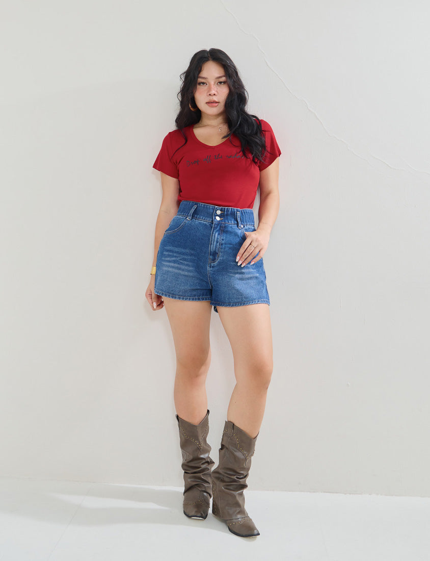 MUA! V-Neck Printed Ribbed Plus Size Top