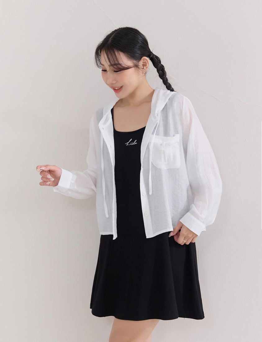 Cute Bow Pocket Sheer Hooded Plus Size Jacket