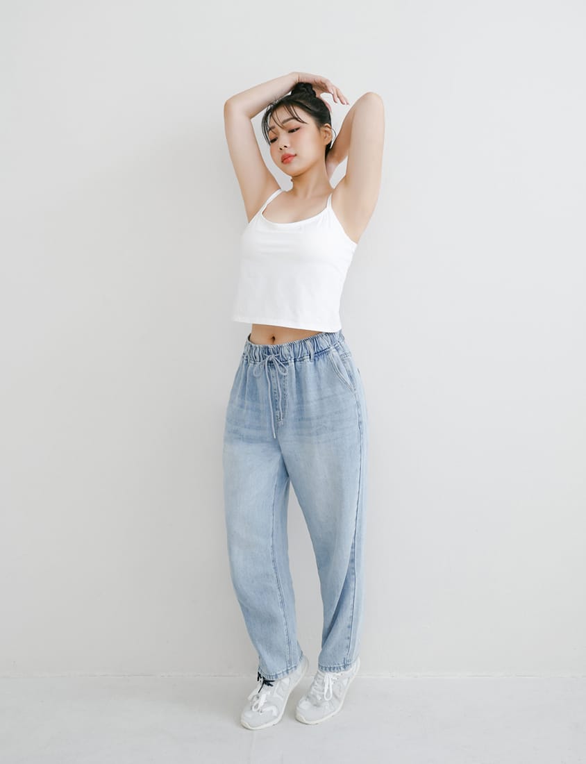 Lyocell Silky Denim Elastic Waist-Tie Plus Size Harem Jeans