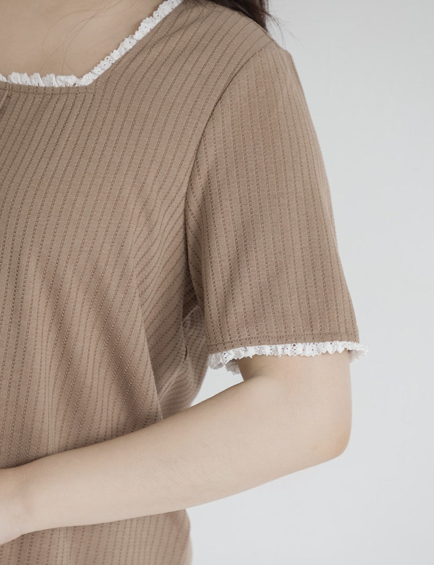 Lace Square Neck Waffle Plus Size Knit Top