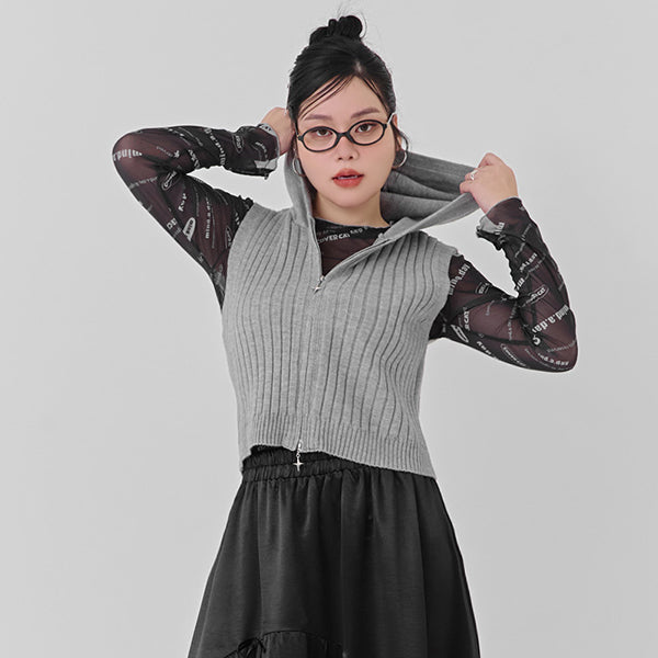 Double-Zip Hooded Plus Size Knit Vest