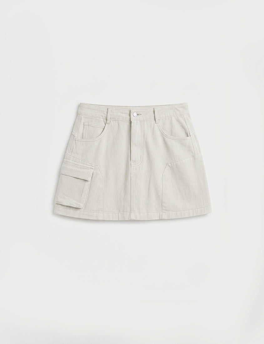 Sweet & Edgy Utility Cargo Pocket A-Line Plus Size Mini Skirt