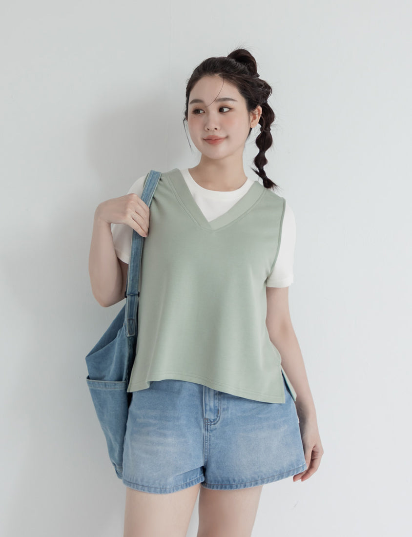 Instant Icy Cooling Cloud Cotton Faux Two Piece Plus Size Tee