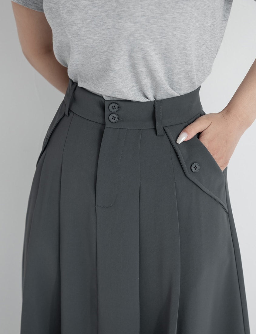 High Waist Double Button Pleated Chiffon Plus Size Skirt