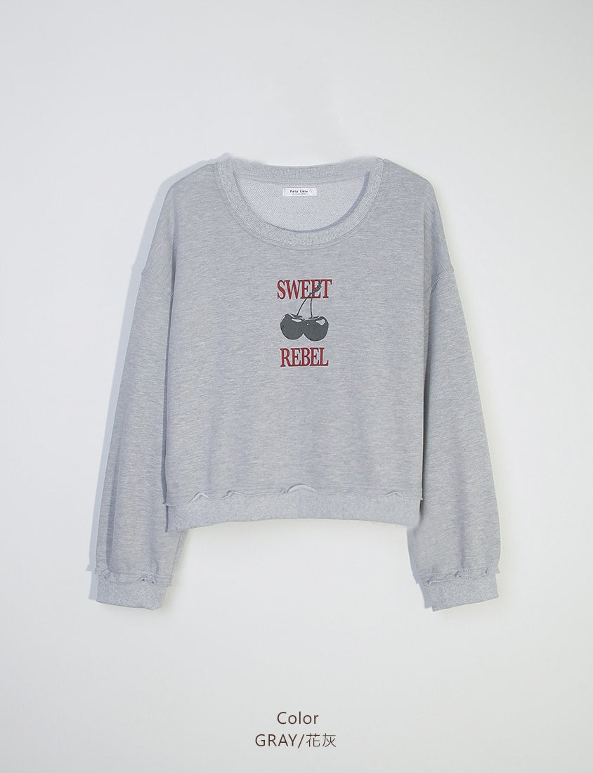 Cute Cherry Raw-Edge Oversized Sweatshirt