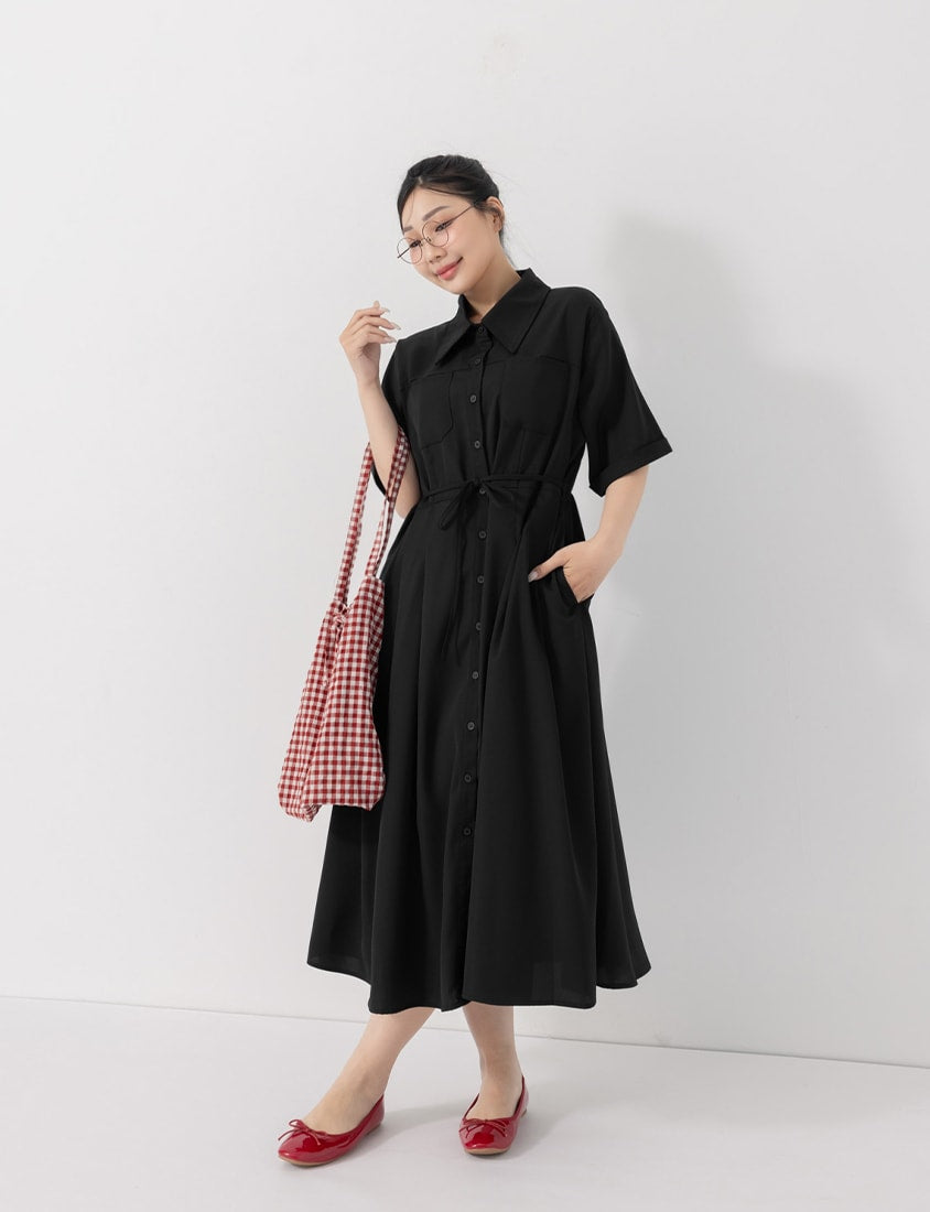 Vintage Japanese Style Button-Up Collar Plus Size Maxi Dress
