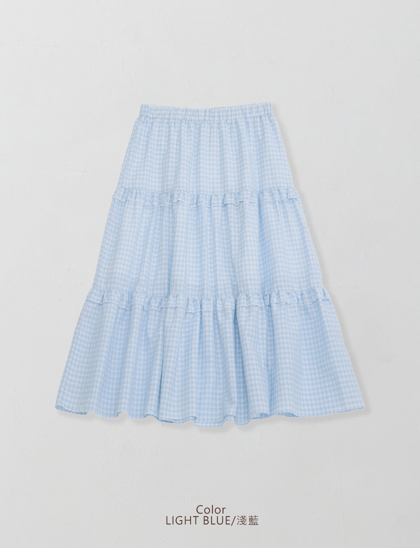 Japanese Style Sweet Tiered Plaid Plus Size Maxi Skirt