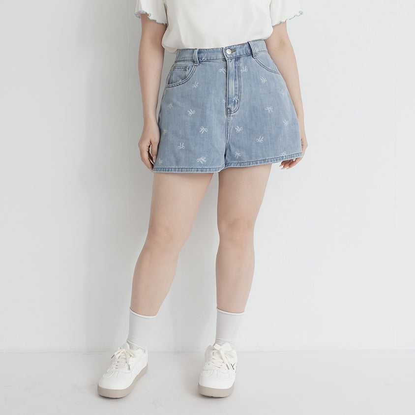 Playful All-Over Bow Plus Size Denim Shorts