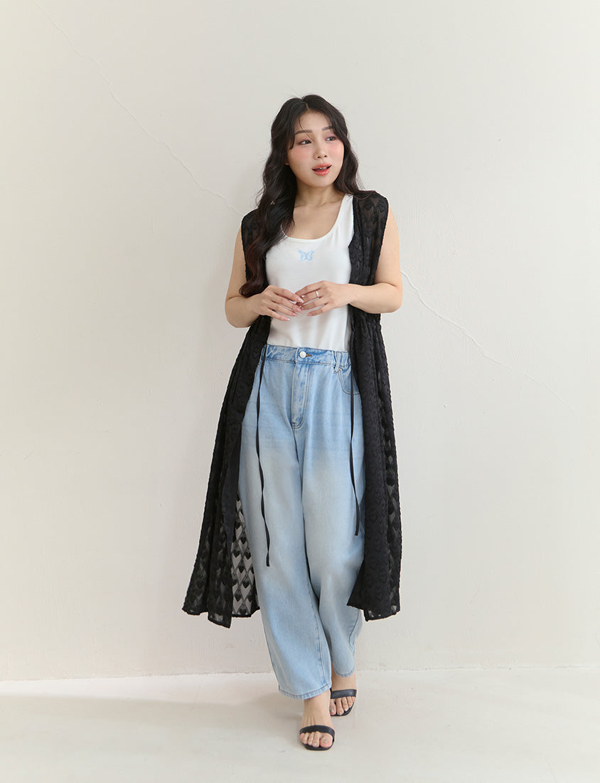 All-Over Heart Jacquard Plus Size Long Camisole Vest