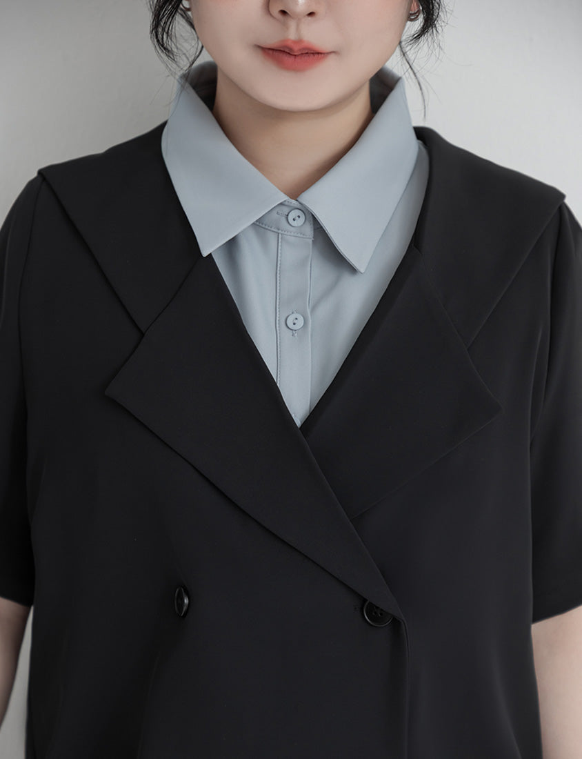 MISS. Silky Cooling Sailor Collar Plus Size Blazer