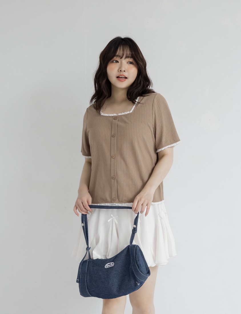 Lace Square Neck Waffle Plus Size Knit Top