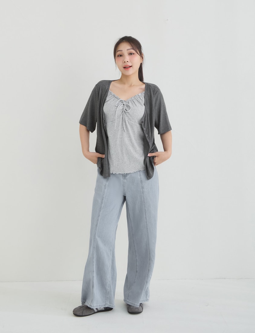 Korean Style Lace Trim Faux Two Piece Plus Size Top