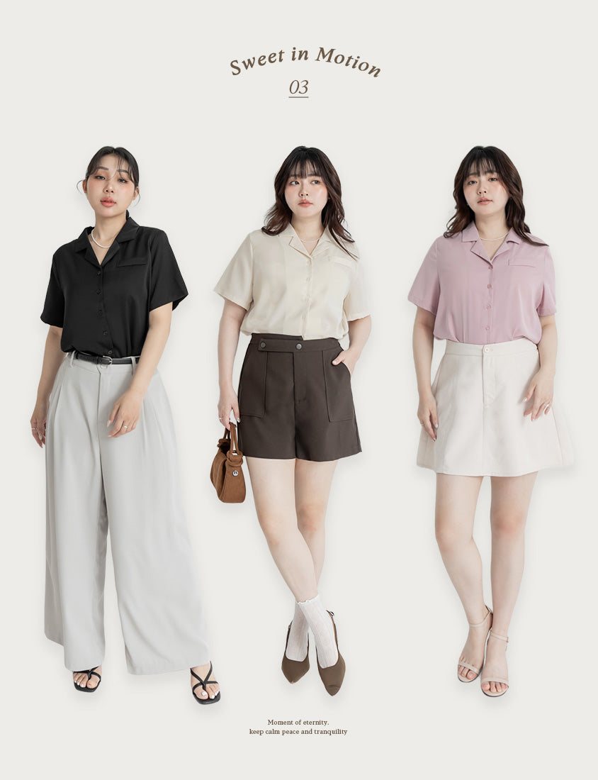 MISS. Minimal Textured Cuban Collar Plus Size Shirt