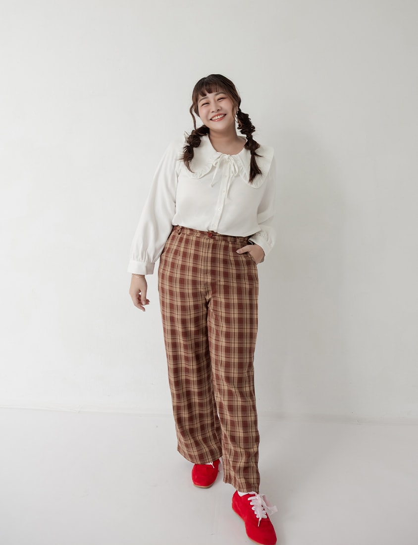 Classic Multi-Color Ruffle Tie Collar Plus Size Shirt