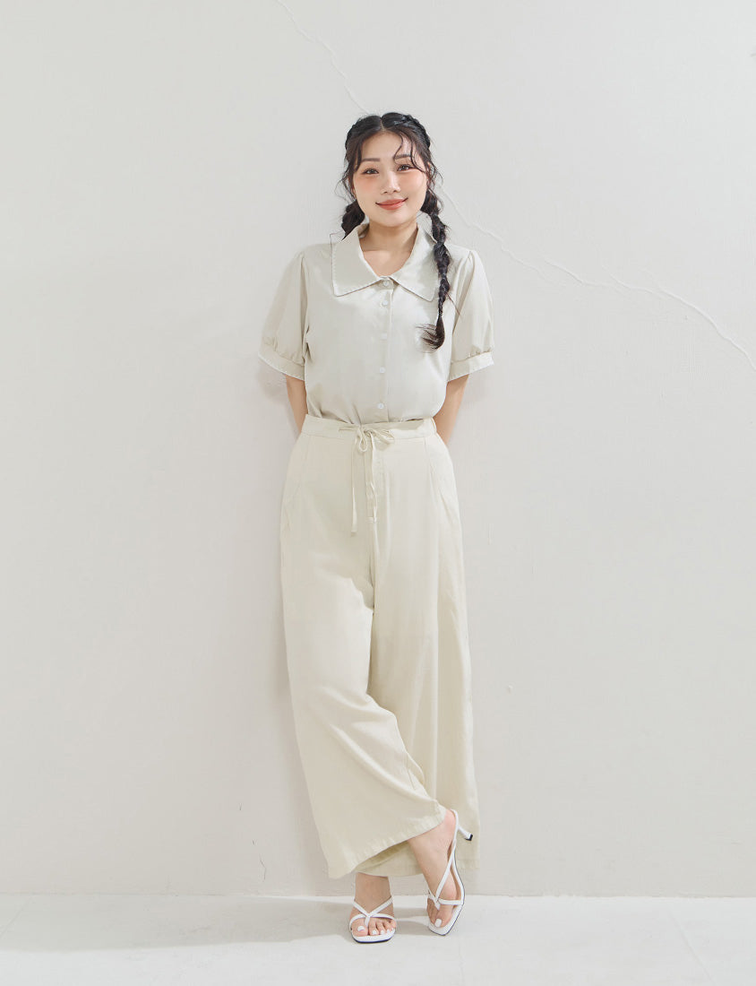 Contrast Embroidered Lace Puff Sleeve Plus Size Shirt