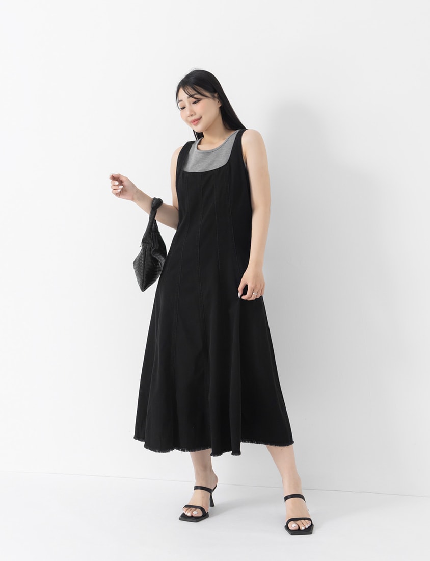 Tencel Silky Denim Square Neck Flare Plus Size Dress