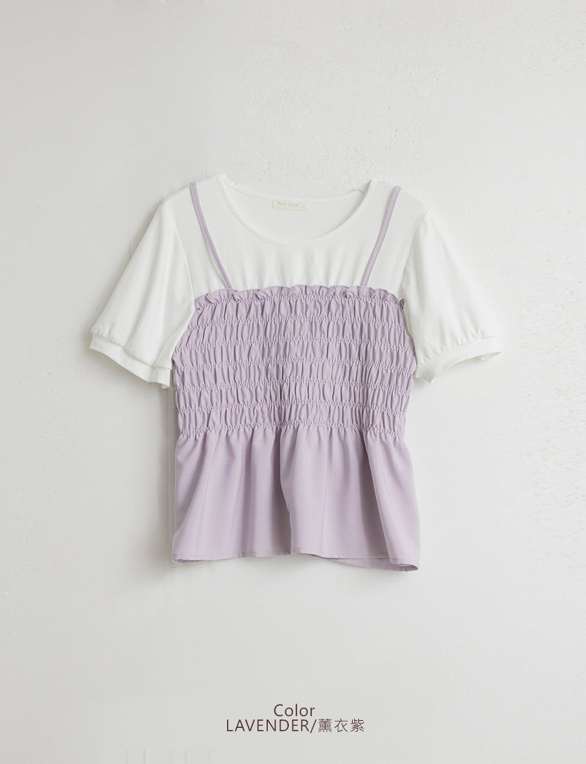 Sweet Crinkle Faux Two-Piece Short Sleeve Plus Size Top