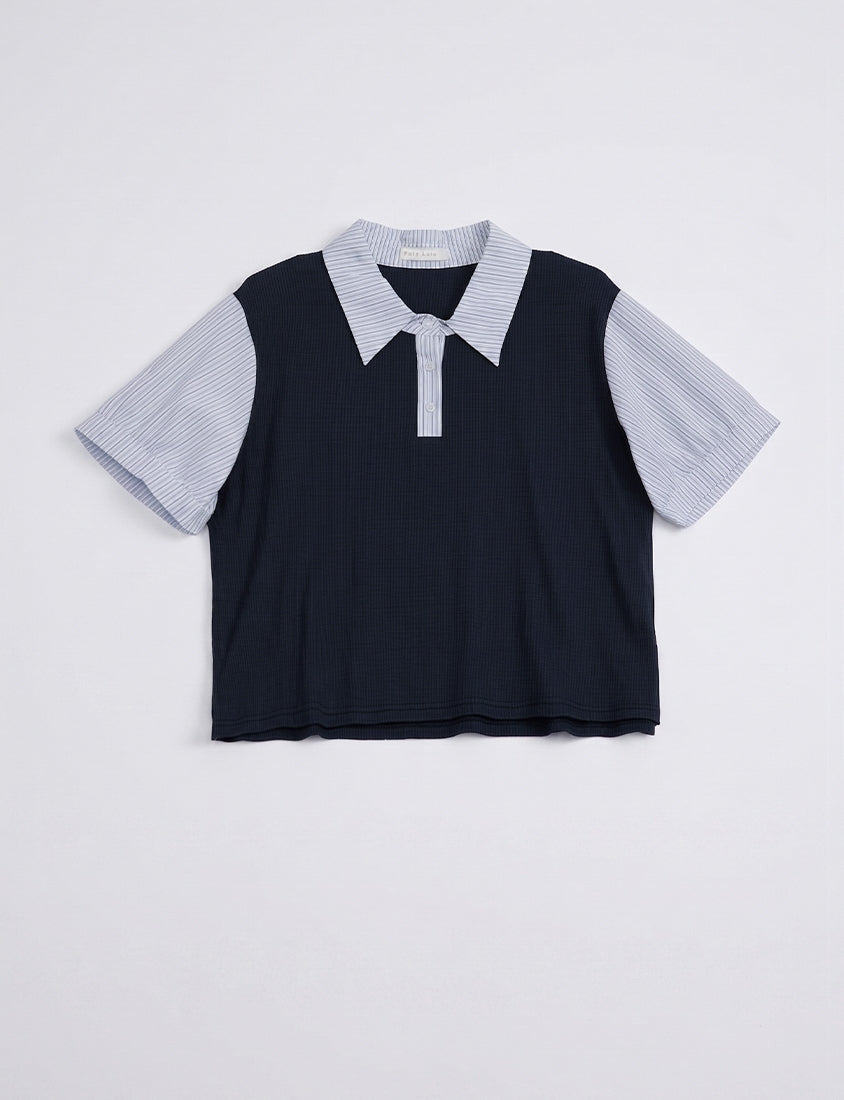 Waffle Knit Contrast Stripe Plus Size Top