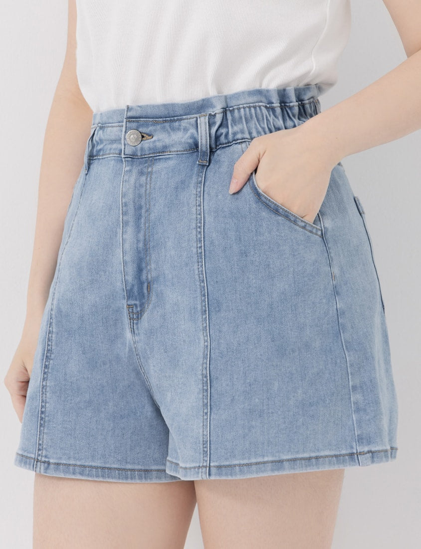 Playful Bubble Hem Stitch Plus Size Denim Shorts