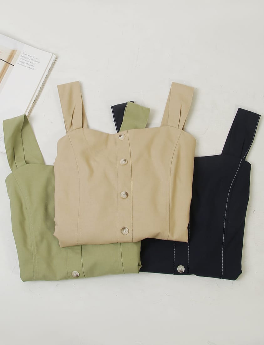 Cotton Linen Faux Button Slimming Panel Plus Size Camisole