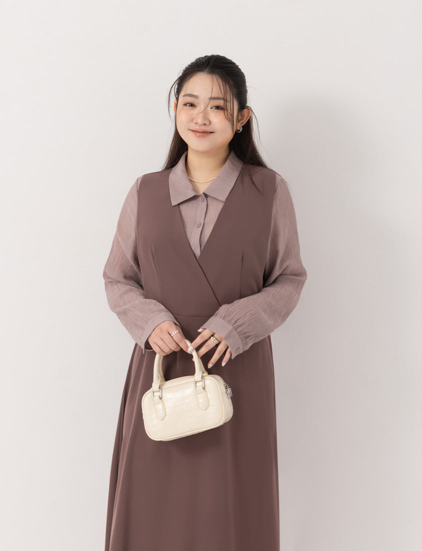 MISS. Elegant Faux Layered Cross-Pleated Plus Size Maxi Dress