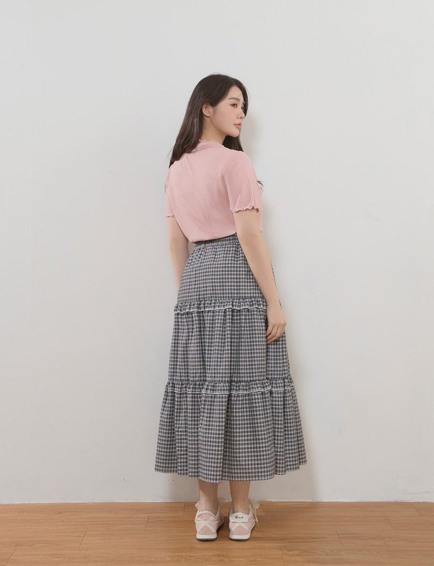 Cute Ruffle Trim Ribbed Plus Size Top