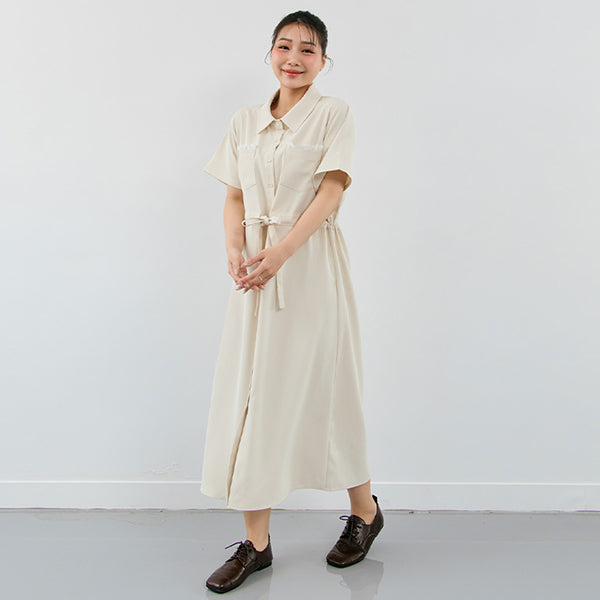 Soft Lace Pocket Plus Size Shirt Maxi Dress