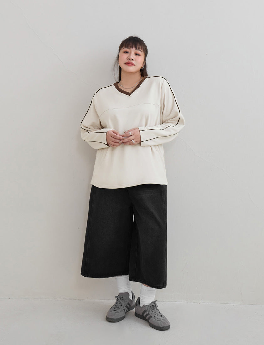 American Sporty Colorblock Oversized Long Sleeve Top (Unisex)