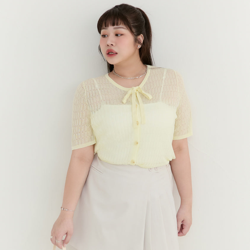 MISS. Lyocell Linen Ribbed Knit Plus Size Cardigan