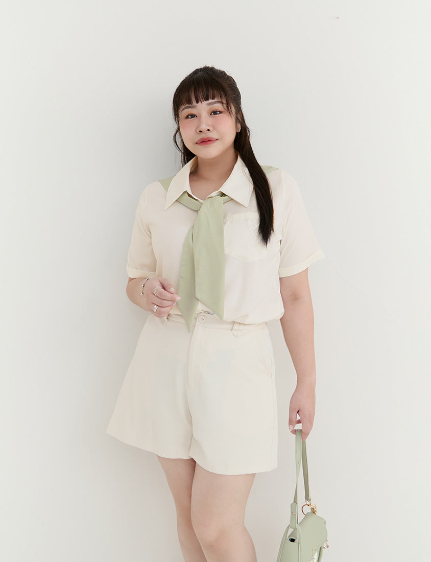 MISS. Morandi Faux Two Piece Plus Size Shirt (With Shawl)