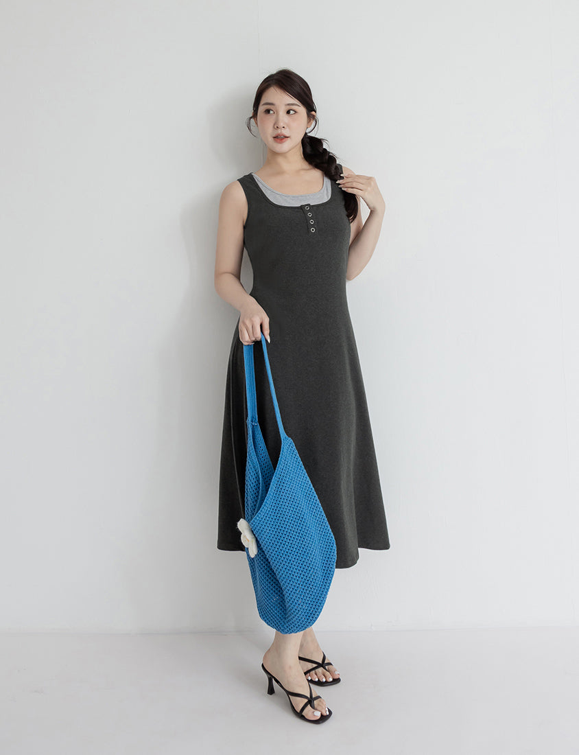 Skin-Friendly Stretch Faux Two Piece Plus Size Maxi Dress