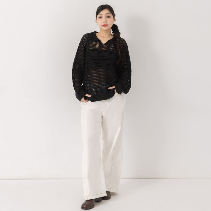 Anti-Pilling Cutout Hollow Collar Plus Size Knit Top