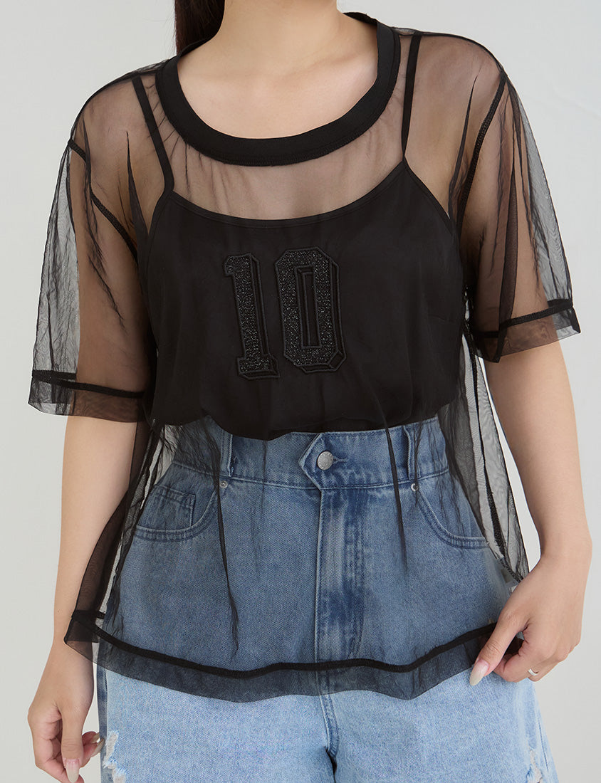 Sheer Mesh Sporty Top & Tank Plus Size Set